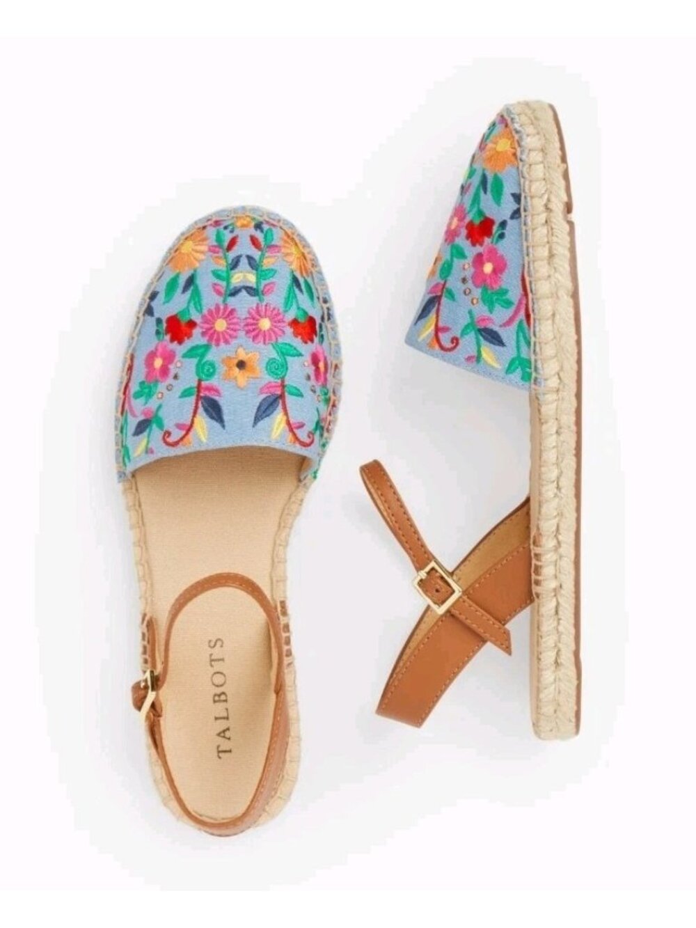Talbots Izzy d'Orsay Espadrille Chambray Floral Embroidered Flats Size 9